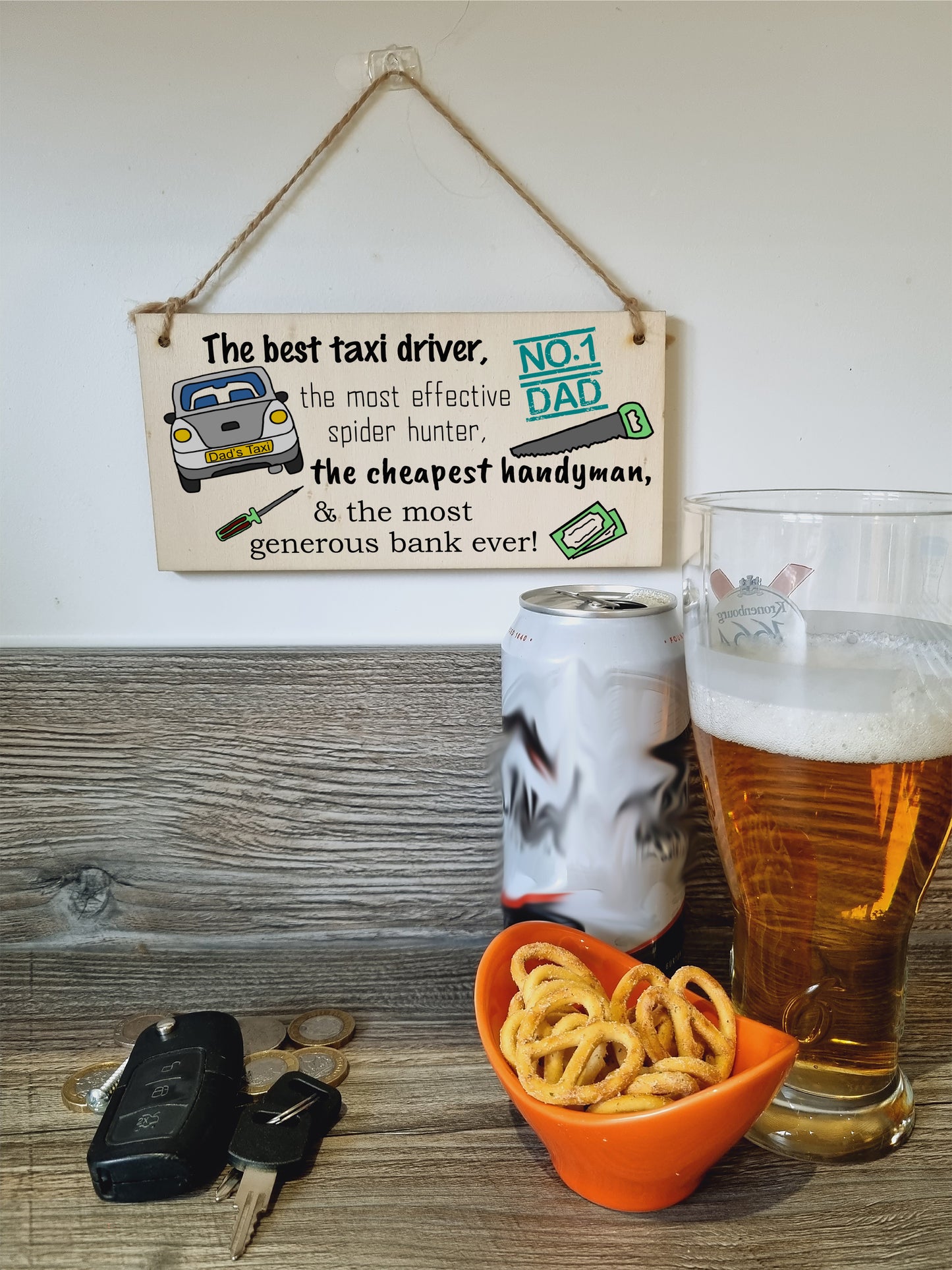 Handmade Wooden Hanging Wall Plaque Dad Best Taxi Driver Handyman Generous Bank Novelty Sign Father's Day Gift