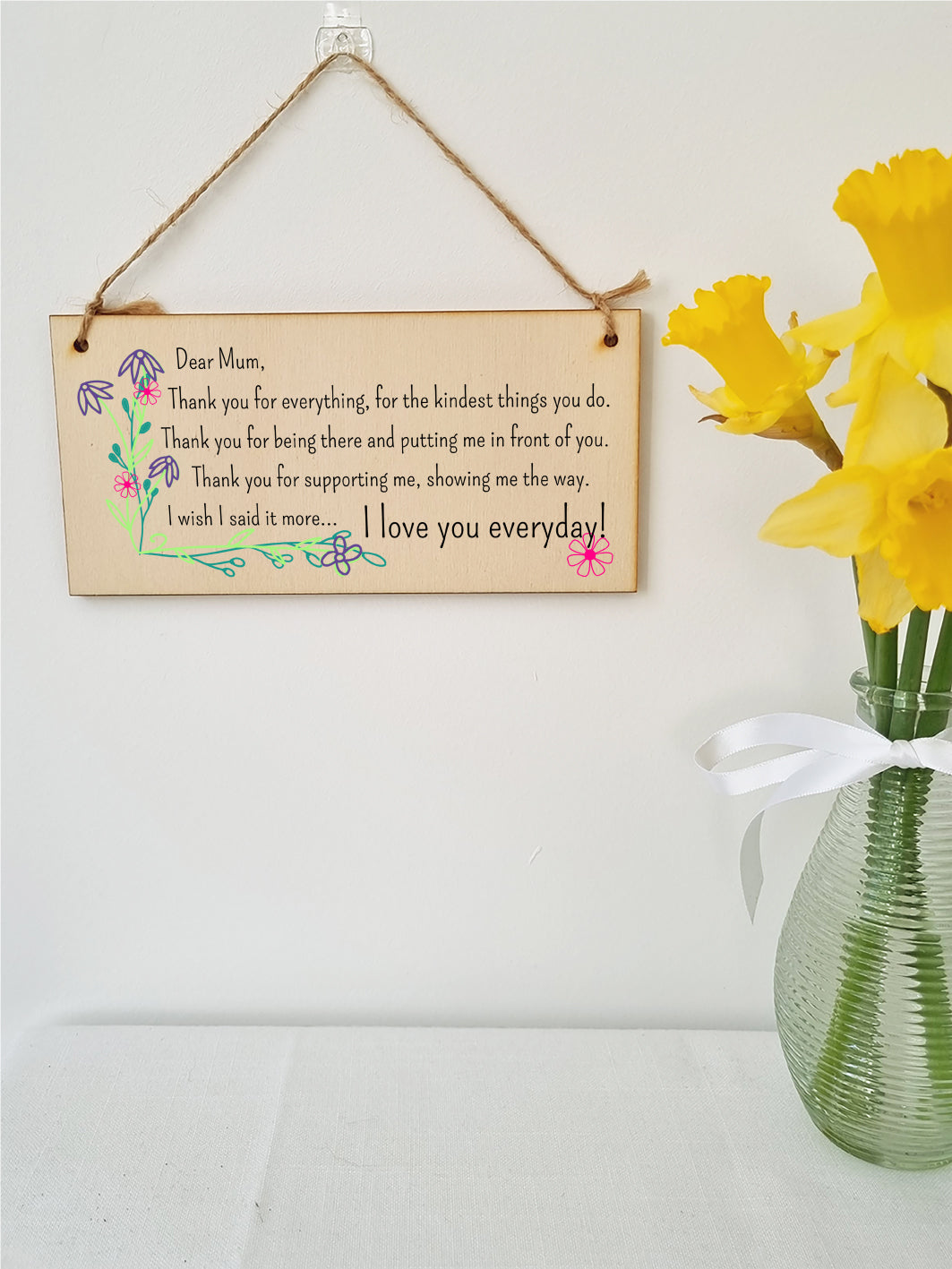 Handmade Wooden Hanging Wall Plaque Thank You Mum For Everything Love You Sentimental Gift Sign Mother's Day