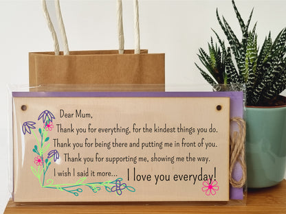 Handmade Wooden Hanging Wall Plaque Thank You Mum For Everything Love You Sentimental Gift Sign Mother's Day