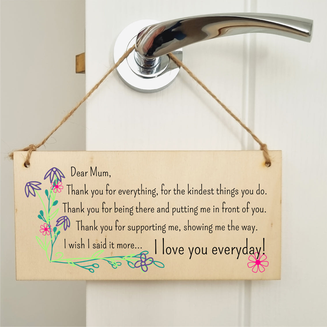 Handmade Wooden Hanging Wall Plaque Thank You Mum For Everything Love You Sentimental Gift Sign Mother's Day