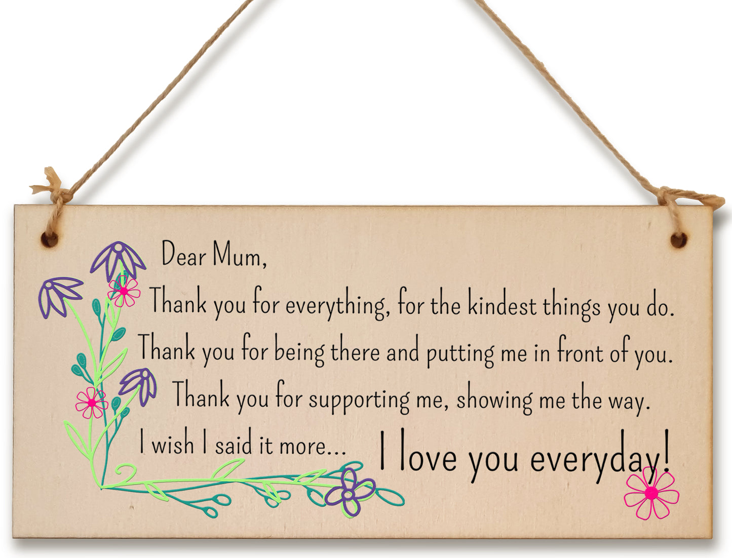 Handmade Wooden Hanging Wall Plaque Thank You Mum For Everything Love You Sentimental Gift Sign Mother's Day