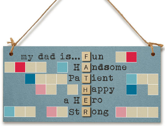 Handmade Wooden Hanging Wall Plaque My Dad Is Fun Handsome a Hero Sentimental Novelty Sign Father's Day Gift