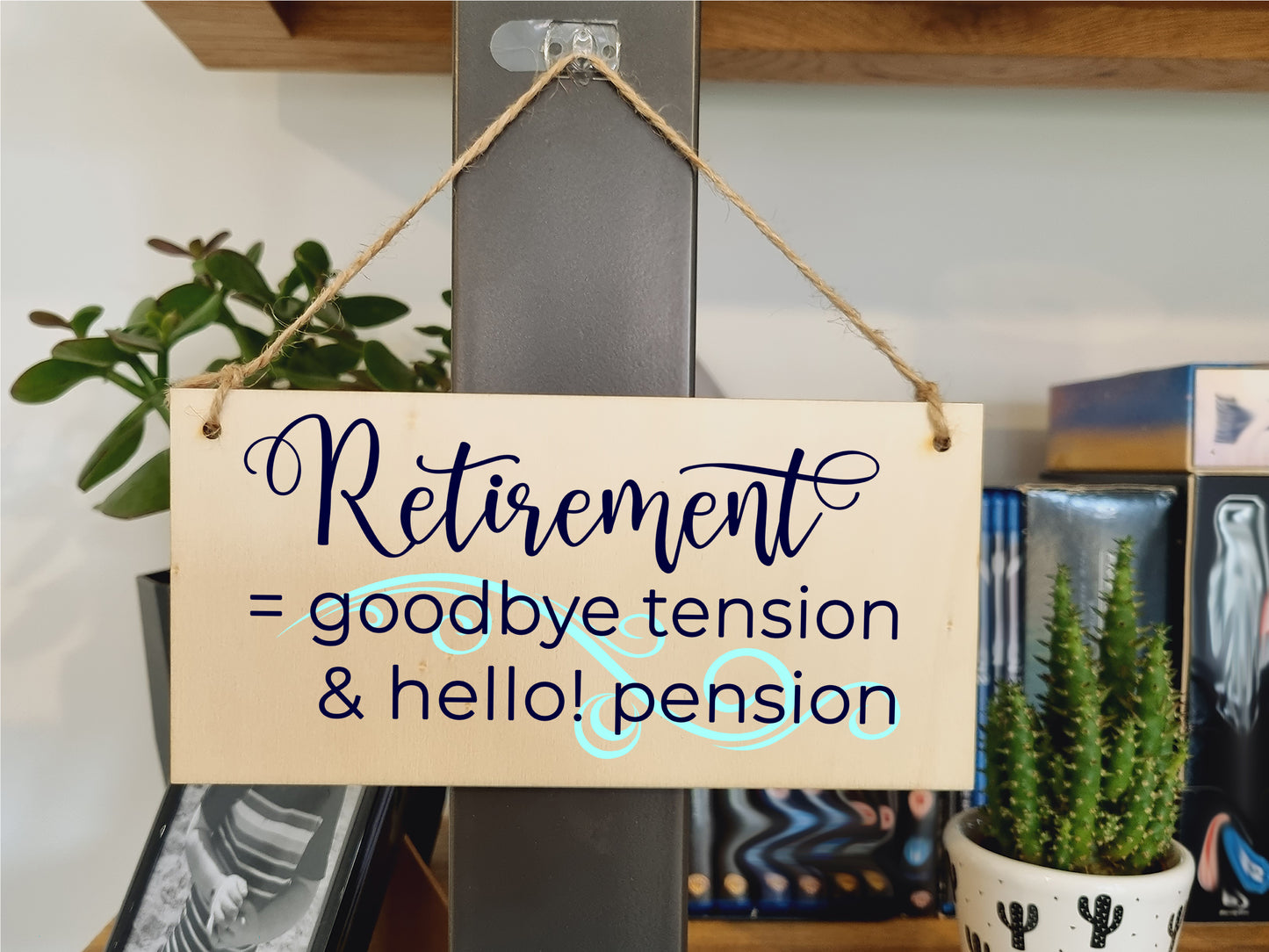 Handmade Wooden Hanging Wall Plaque Retired Goodbye Tension Hello Pension Funny Retirement Work Colleague Gift