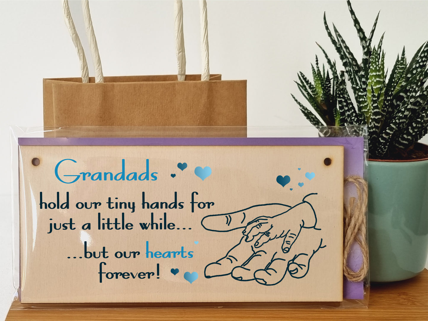 Handmade Wooden Hanging Wall Plaque Grandads Hold Little Hands Hearts Forever Sentimental Gift Father's Day