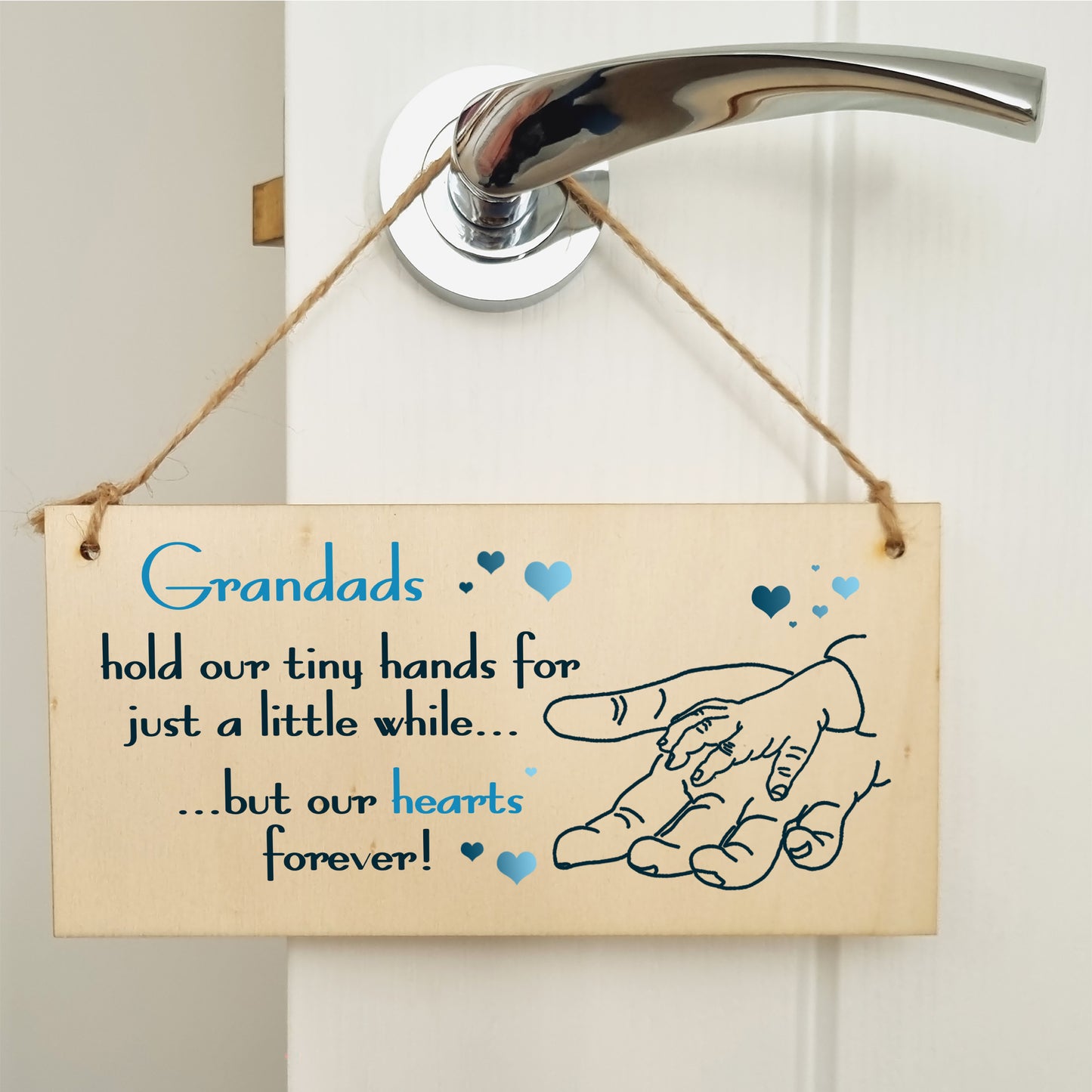 Handmade Wooden Hanging Wall Plaque Grandads Hold Little Hands Hearts Forever Sentimental Gift Father's Day