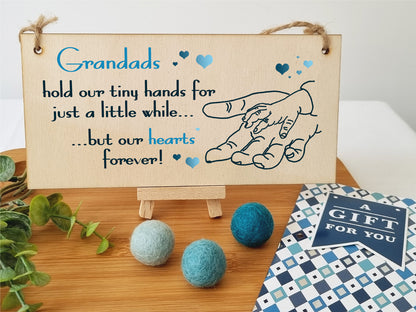 Handmade Wooden Hanging Wall Plaque Grandads Hold Little Hands Hearts Forever Sentimental Gift Father's Day