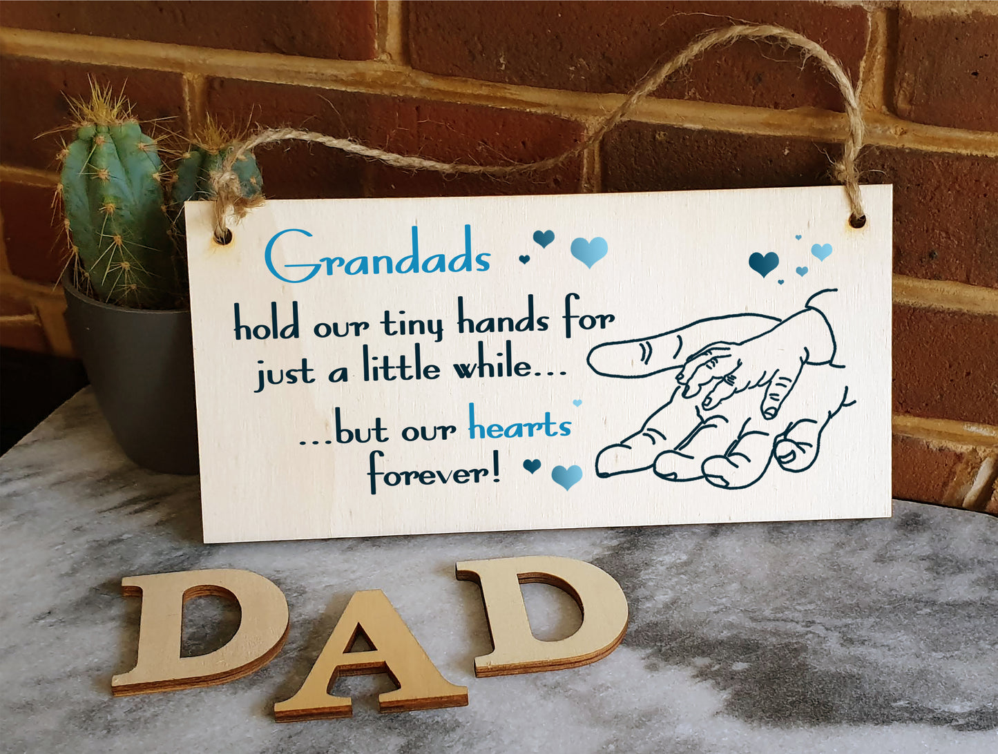 Handmade Wooden Hanging Wall Plaque Grandads Hold Little Hands Hearts Forever Sentimental Gift Father's Day