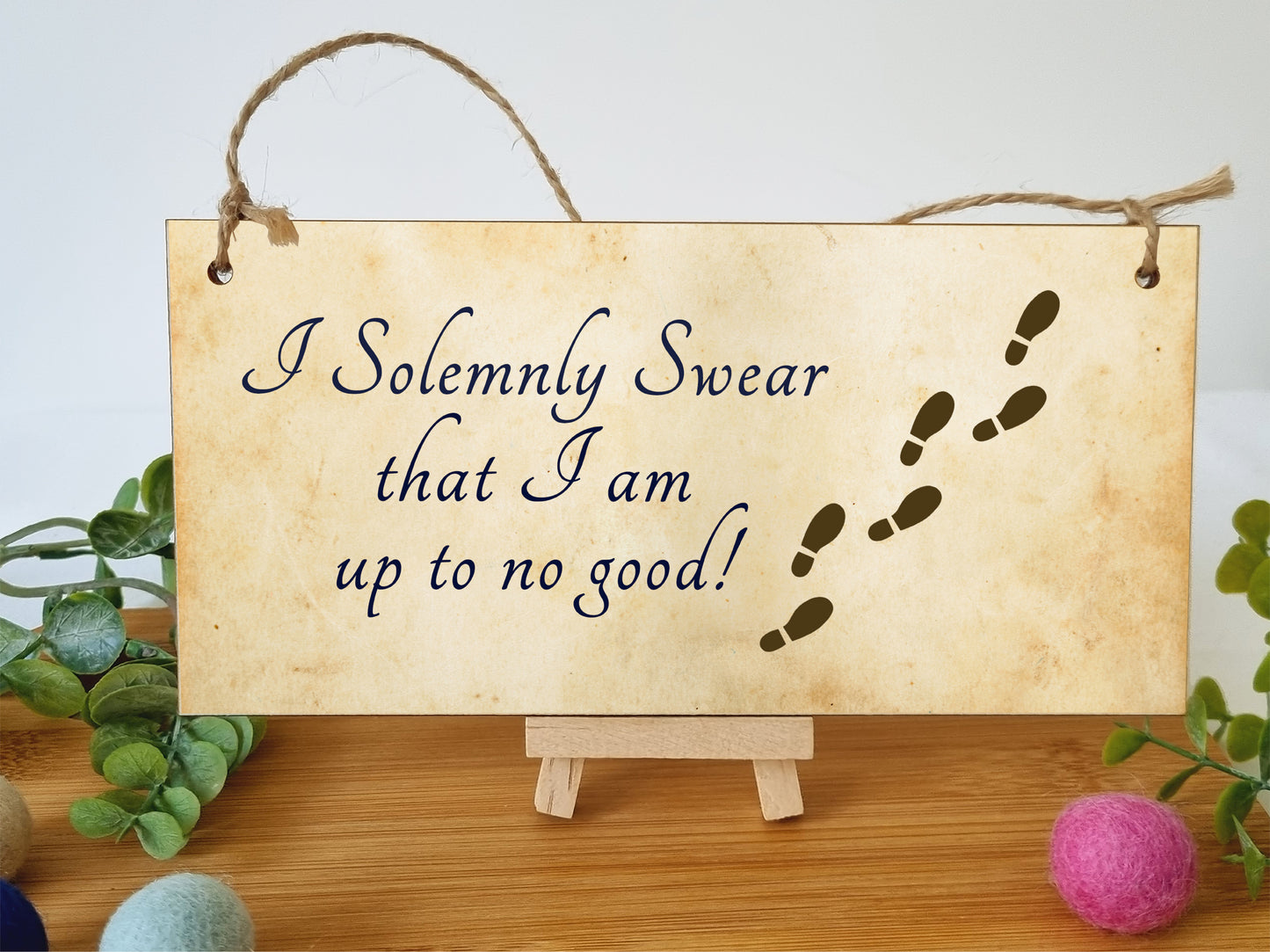 Handmade Wooden Hanging Wall Plaque I Solemnly Swear Up to No Good Fun Sign the Wizarding World