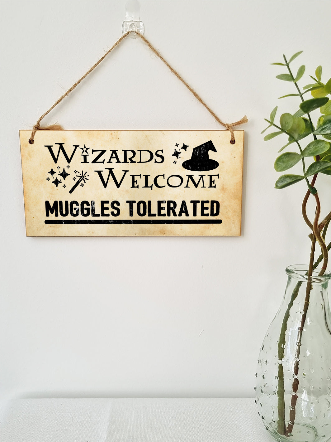 Handmade Wooden Hanging Wall Plaque Wizards Welcome Muggles Tolerated Fun Sign the Wizarding World