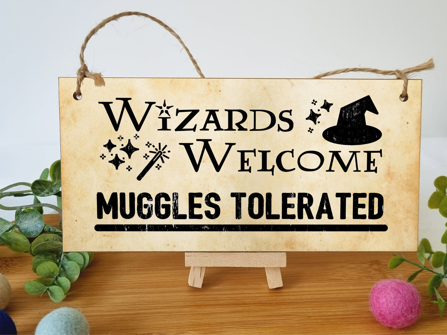 Handmade Wooden Hanging Wall Plaque Wizards Welcome Muggles Tolerated Fun Sign the Wizarding World