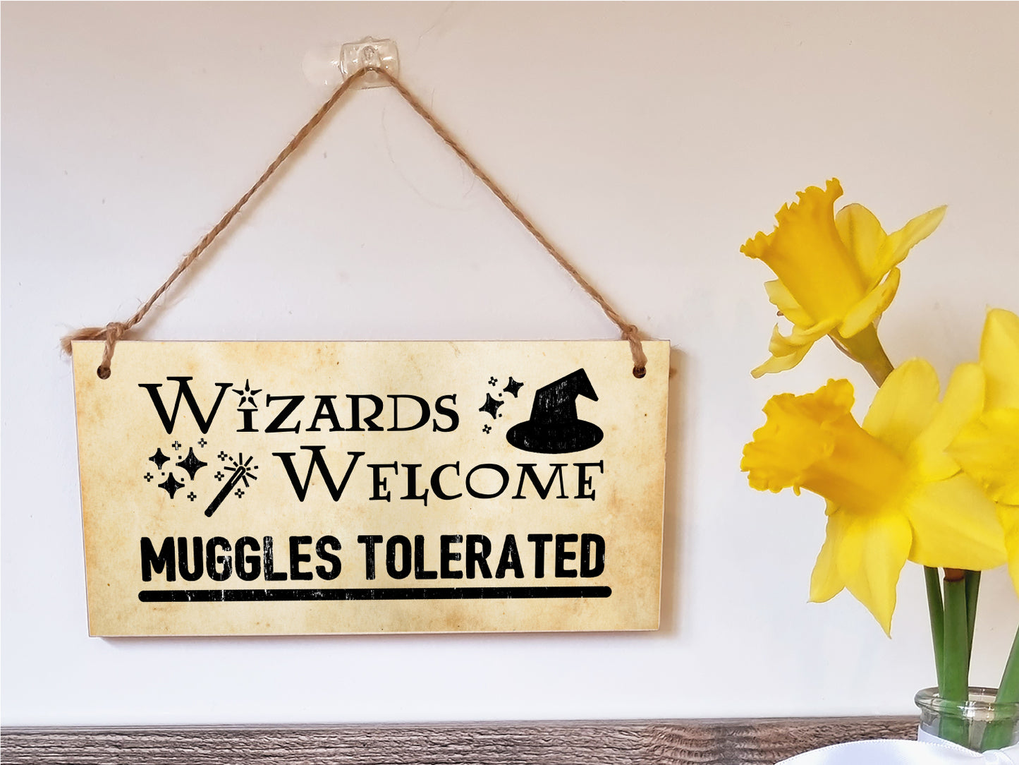 Handmade Wooden Hanging Wall Plaque Wizards Welcome Muggles Tolerated Fun Sign the Wizarding World