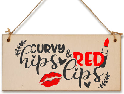 Handmade Wooden Hanging Wall Plaque Curvy Hips Red Lips Decorative Funny Friendship Gift Sassy Queen