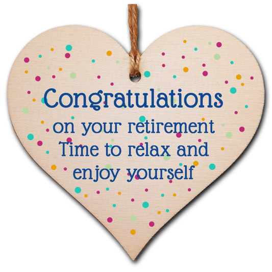 Handmade Wooden Hanging Heart Plaque Gift Congratulations on Retirement Relax Leaving Present Card Alternative