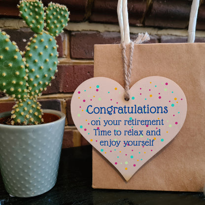 Handmade Wooden Hanging Heart Plaque Gift Congratulations on Retirement Relax Leaving Present Card Alternative