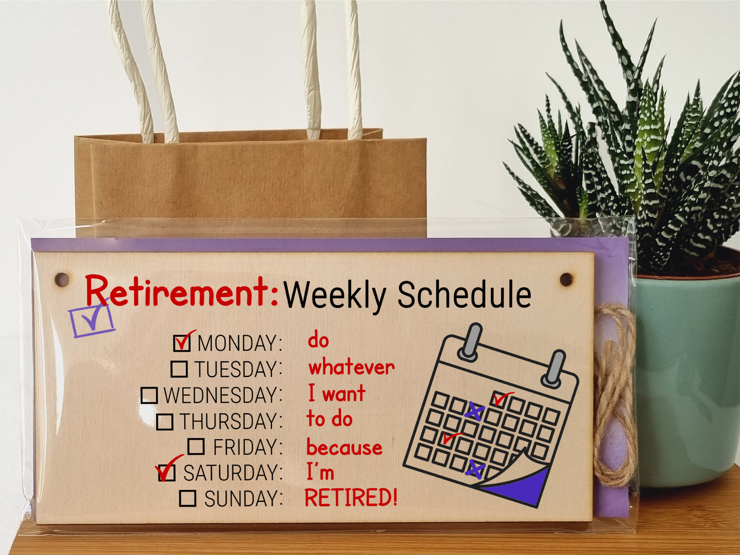 Handmade Wooden Hanging Wall Plaque Retirement Weekly Schedule Whatever I Want Funny Retired Work Colleague Gift