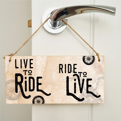 Handmade Wooden Hanging Wall Plaque Ride to Live Motorbike Enthusiast Bike Harley Decorative Sign Man Cave Garage