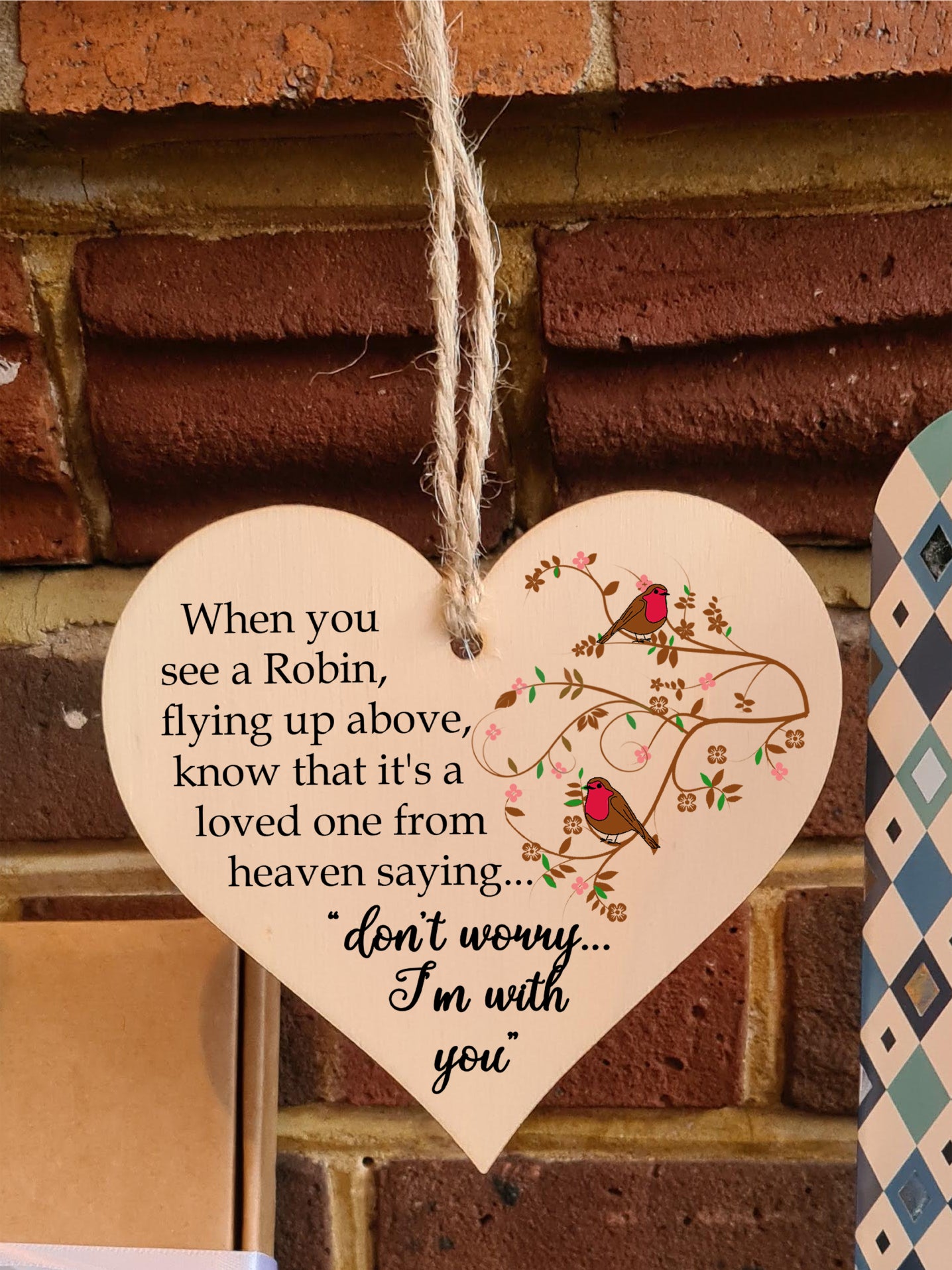 Handmade Wooden Hanging Heart Plaque Gift to Remember Lost Loved Ones