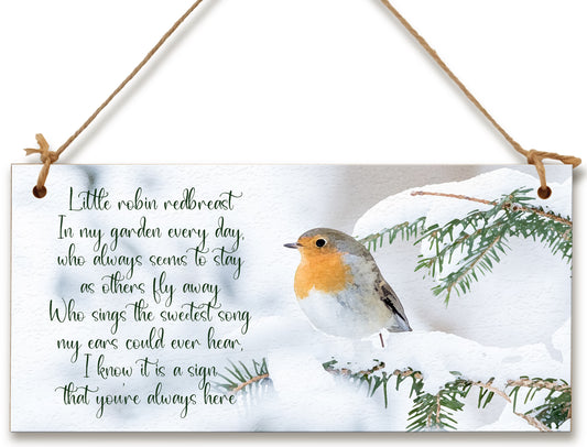 Robin Redbreast Always Here Remember Loved Ones Sympathy Remembrance Decorative Sign Handmade Wooden Hanging Wall Plaque Gift