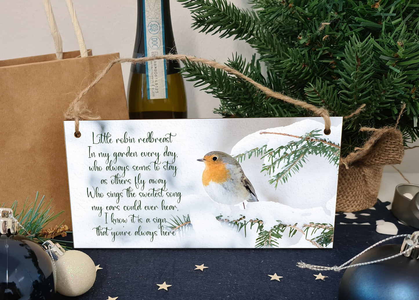 Robin Redbreast Always Here Remember Loved Ones Sympathy Remembrance Decorative Sign Handmade Wooden Hanging Wall Plaque Gift