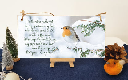 Robin Redbreast Always Here Remember Loved Ones Sympathy Remembrance Decorative Sign Handmade Wooden Hanging Wall Plaque Gift