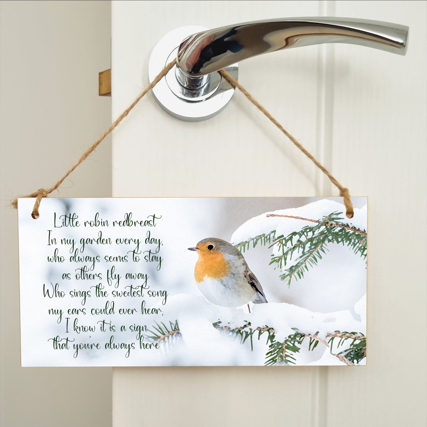 Robin Redbreast Always Here Remember Loved Ones Sympathy Remembrance Decorative Sign Handmade Wooden Hanging Wall Plaque Gift