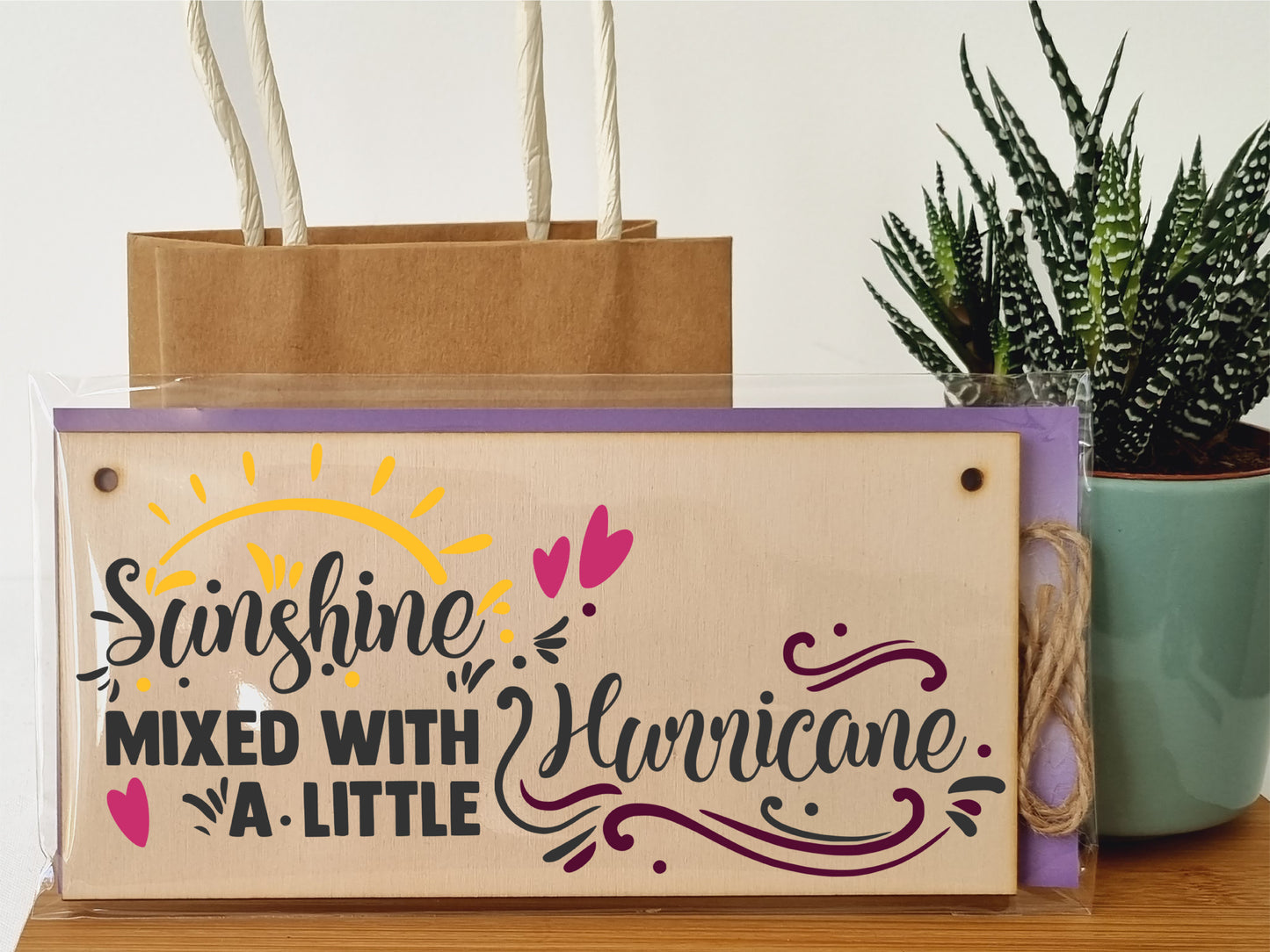 Handmade Wooden Hanging Wall Plaque Sunshine Mixed with a Little Hurricane Decorative Friendship Gift Sassy Queen