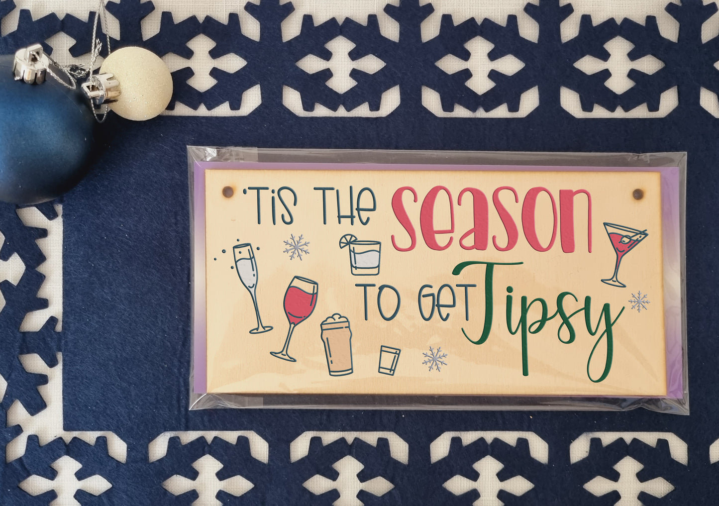 Tis the Season Get Tipsy Funny Novelty Boozy Christmas Sign Handmade Wooden Hanging Wall Plaque Gift for Kitchen