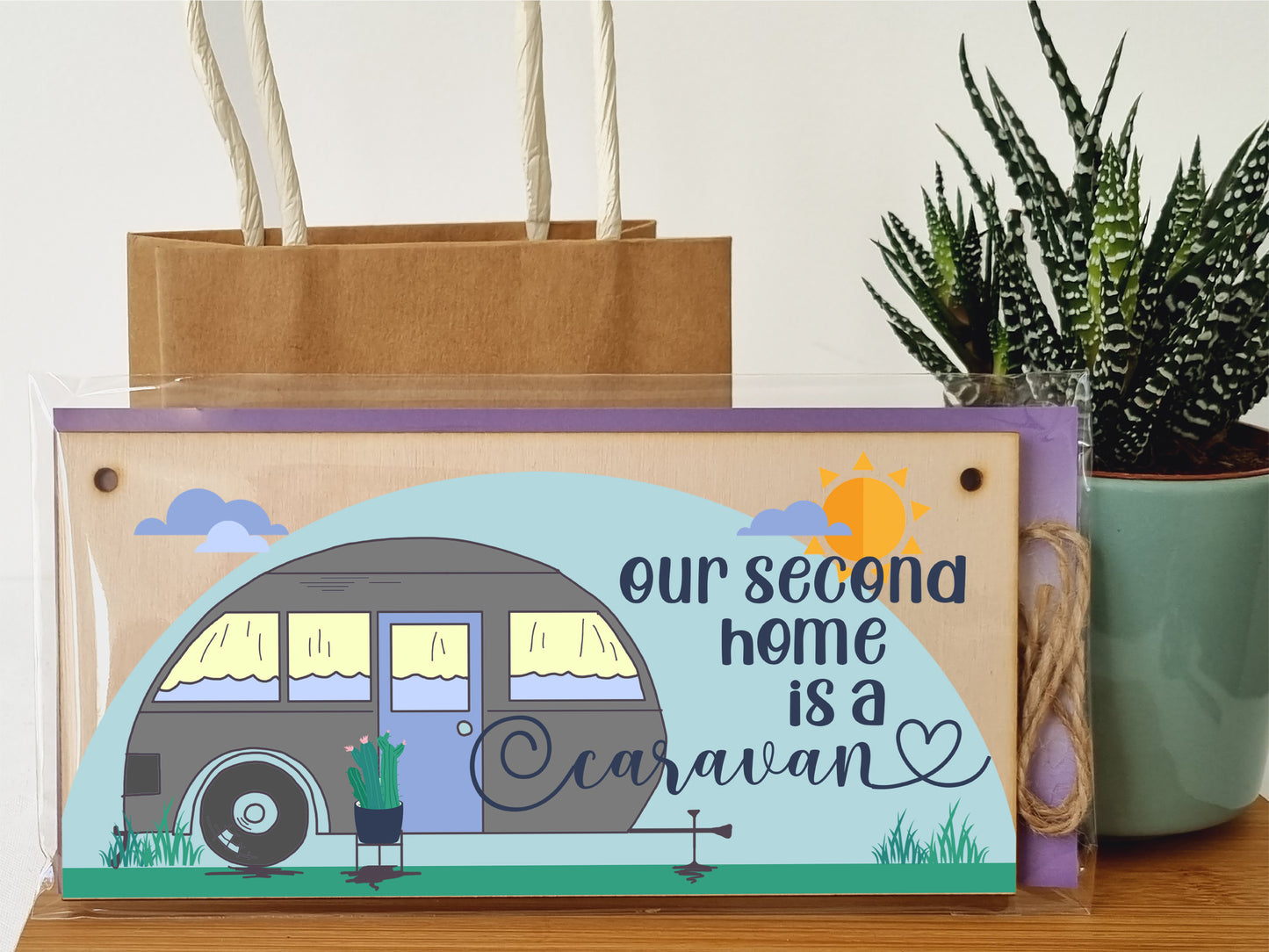 Handmade Wooden Hanging Wall Plaque Our Second Home is a Caravan Fun Camping Tent Campervan Adventure Sign