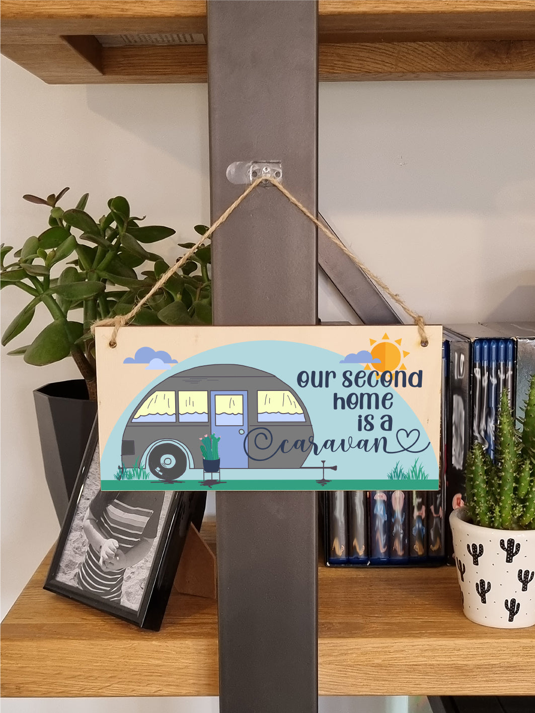 Handmade Wooden Hanging Wall Plaque Our Second Home is a Caravan Fun Camping Tent Campervan Adventure Sign