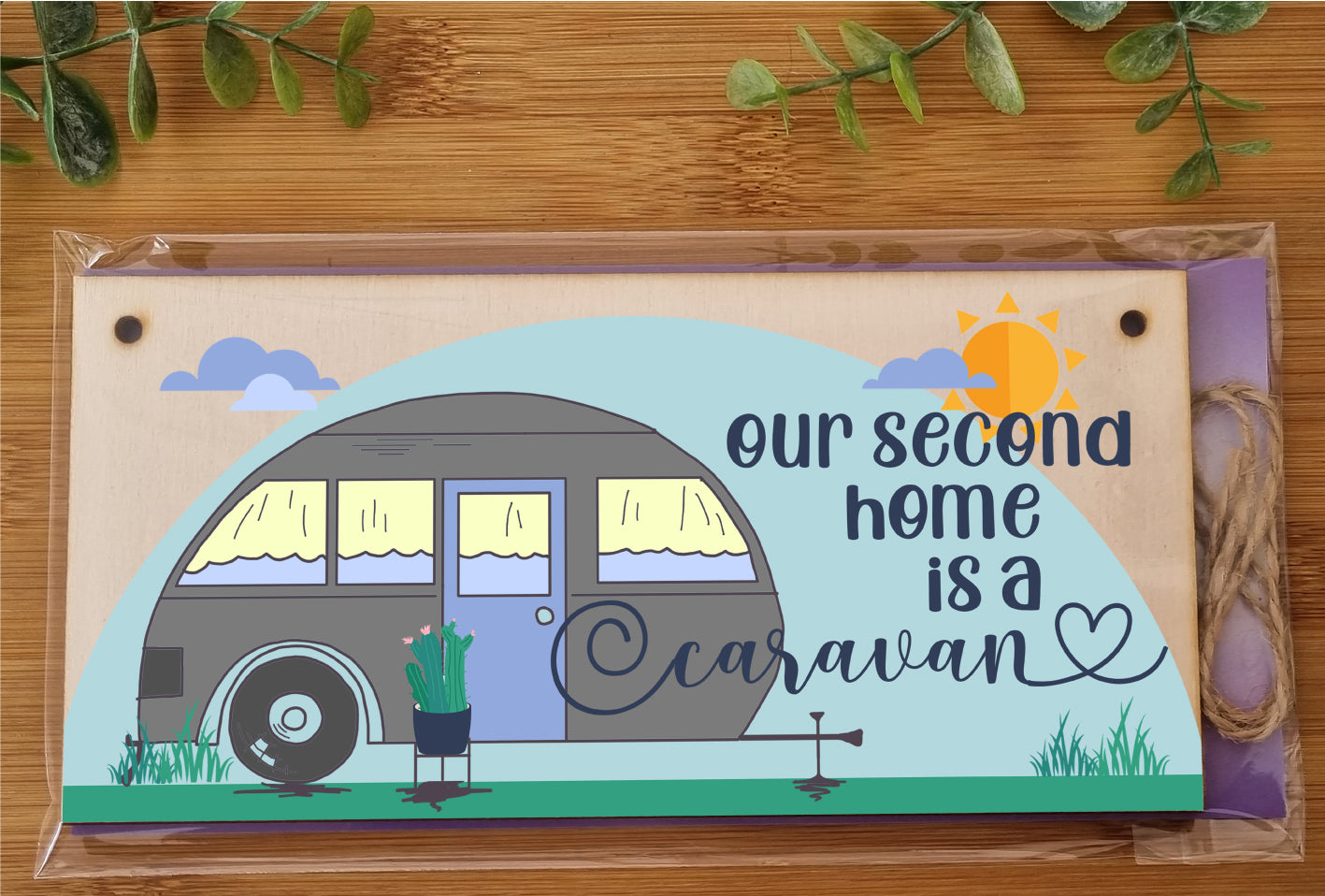 Handmade Wooden Hanging Wall Plaque Our Second Home is a Caravan Fun Camping Tent Campervan Adventure Sign