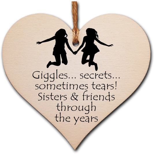 Handmade Wooden Hanging Heart Plaque Gift Perfect for Sisters Lovely Friendship Keepsake