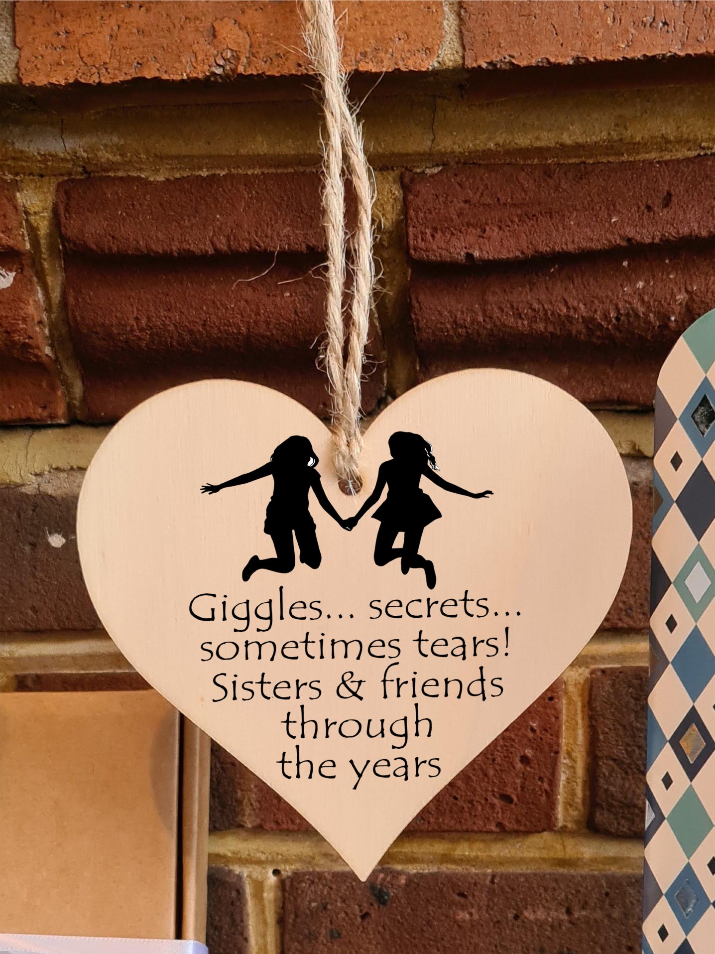 Handmade Wooden Hanging Heart Plaque Gift Perfect for Sisters Lovely Friendship Keepsake