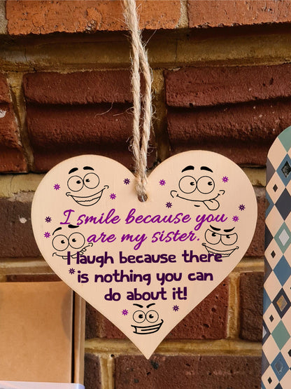 Handmade Wooden Hanging Heart Plaque Gift Perfect for Sisters Lovely Friendship Keepsake