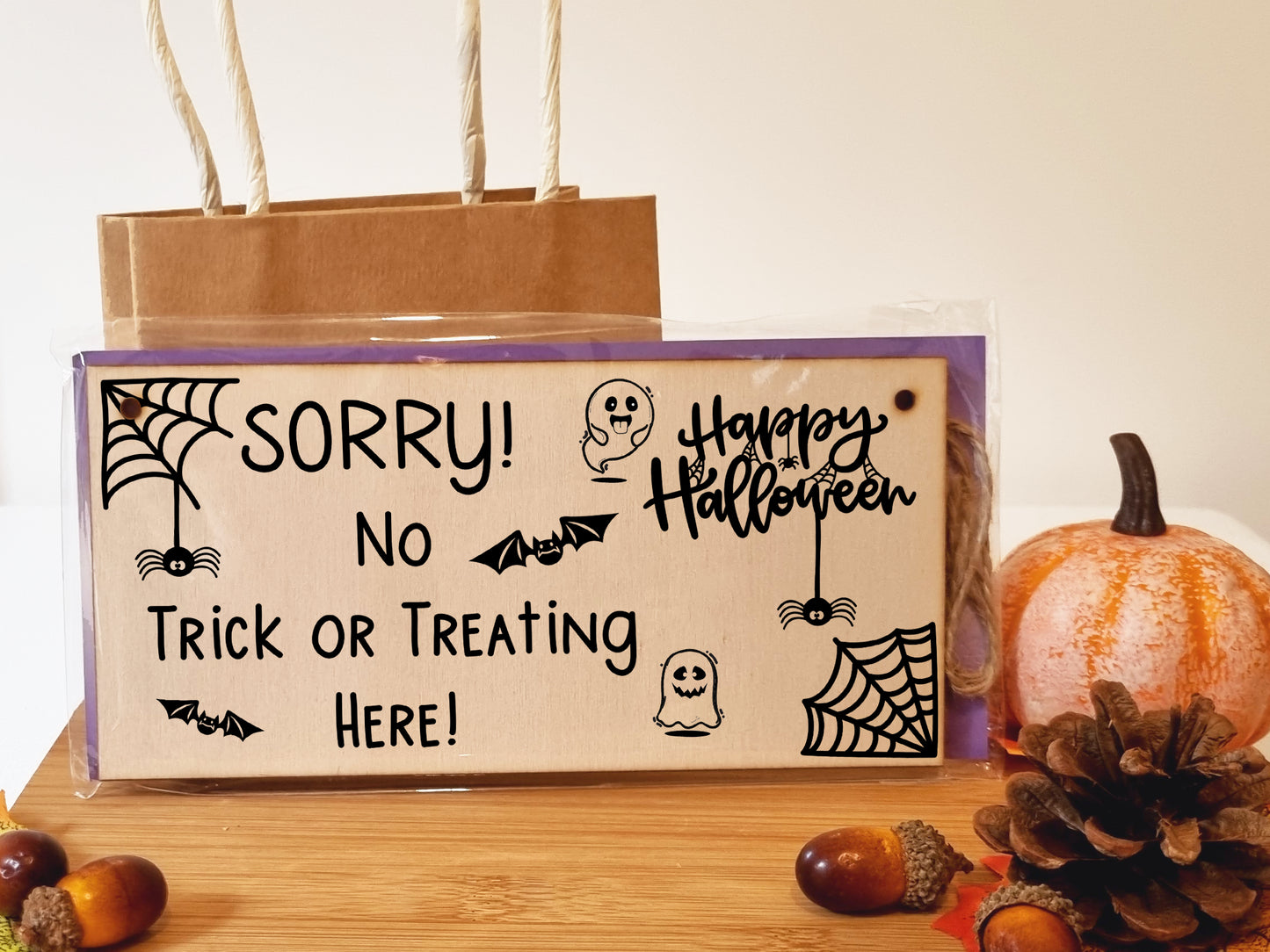 No Trick Or Treating Here Sorry Happy Halloween Do Not Disturb Sign Handmade Wooden Hanging Wall Plaque Gift Hallway Home Décor