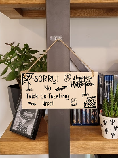 No Trick Or Treating Here Sorry Happy Halloween Do Not Disturb Sign Handmade Wooden Hanging Wall Plaque Gift Hallway Home Décor