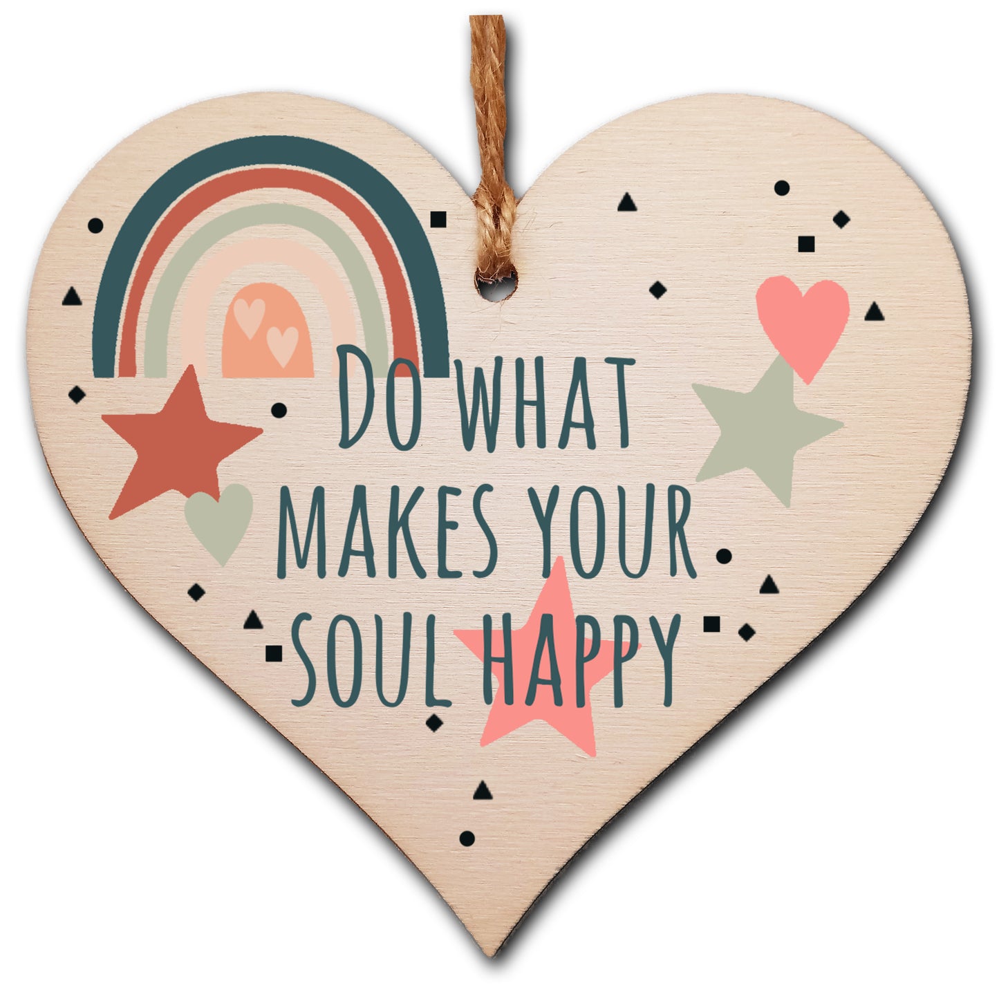 Handmade Wooden Hanging Heart Plaque Gift Make Your Soul Happy Inspirational Wall hanger Motivational Friendship Card Alternative