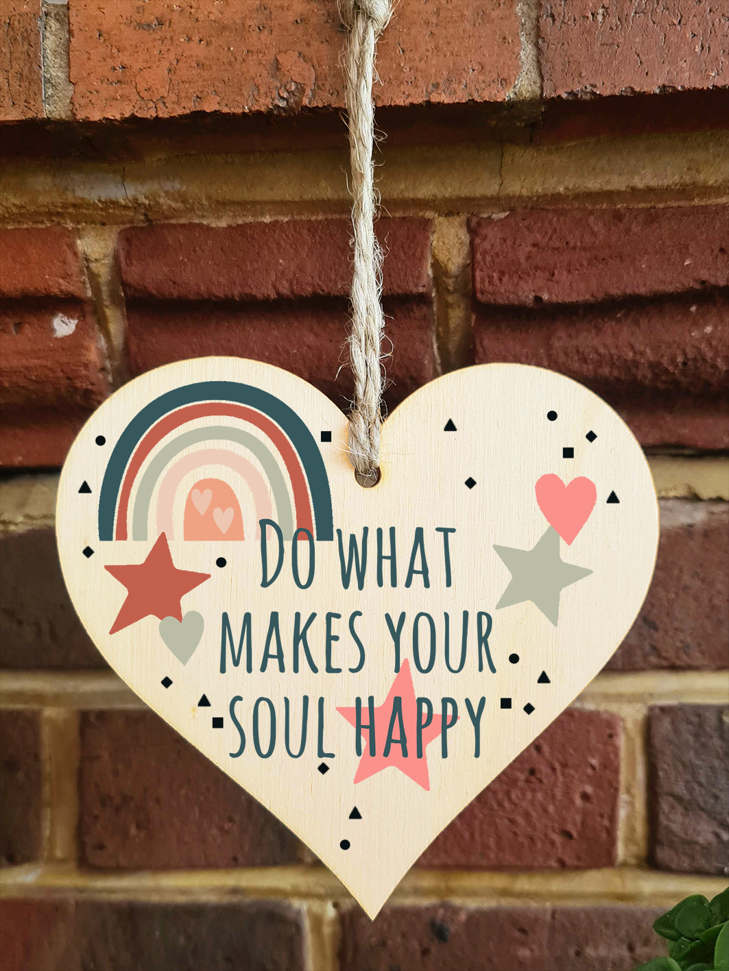 Handmade Wooden Hanging Heart Plaque Gift Make Your Soul Happy Inspirational Wall hanger Motivational Friendship Card Alternative