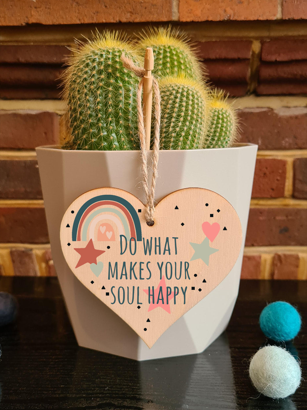 Handmade Wooden Hanging Heart Plaque Gift Make Your Soul Happy Inspirational Wall hanger Motivational Friendship Card Alternative