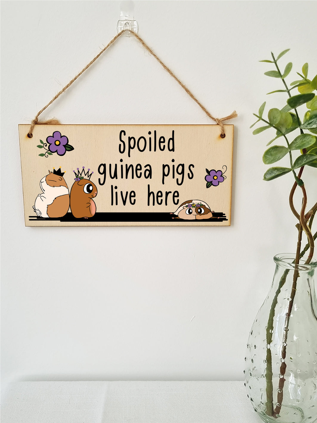 Handmade Wooden Hanging Wall Plaque Spoiled Guinea Pigs Live Here Pet Lover Mum Dad Cute Gift Sign