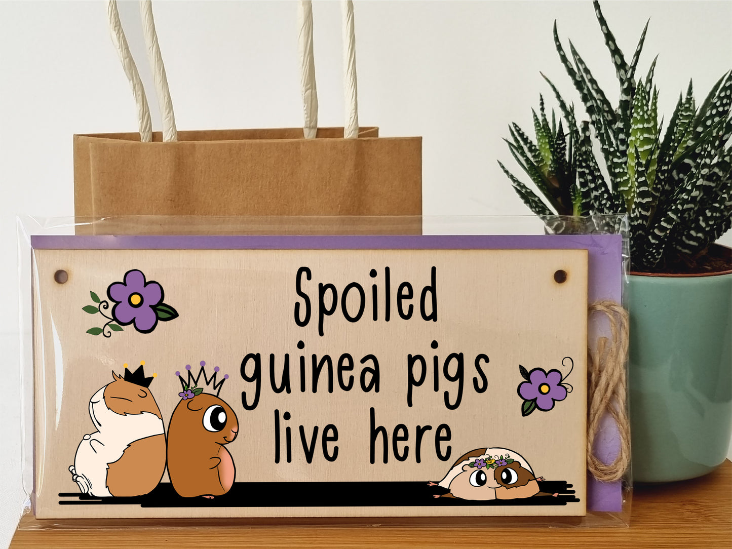 Handmade Wooden Hanging Wall Plaque Spoiled Guinea Pigs Live Here Pet Lover Mum Dad Cute Gift Sign