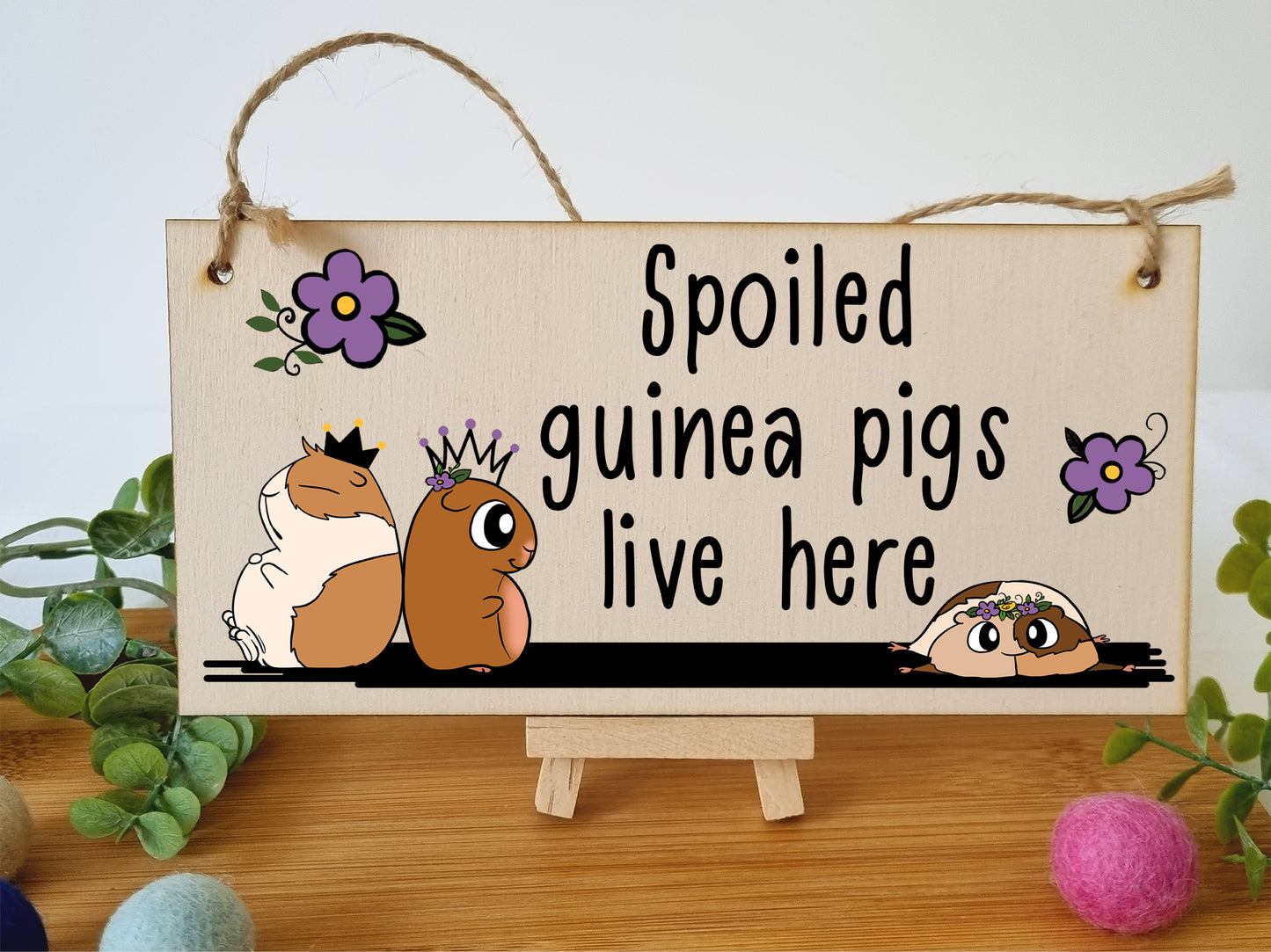 Handmade Wooden Hanging Wall Plaque Spoiled Guinea Pigs Live Here Pet Lover Mum Dad Cute Gift Sign