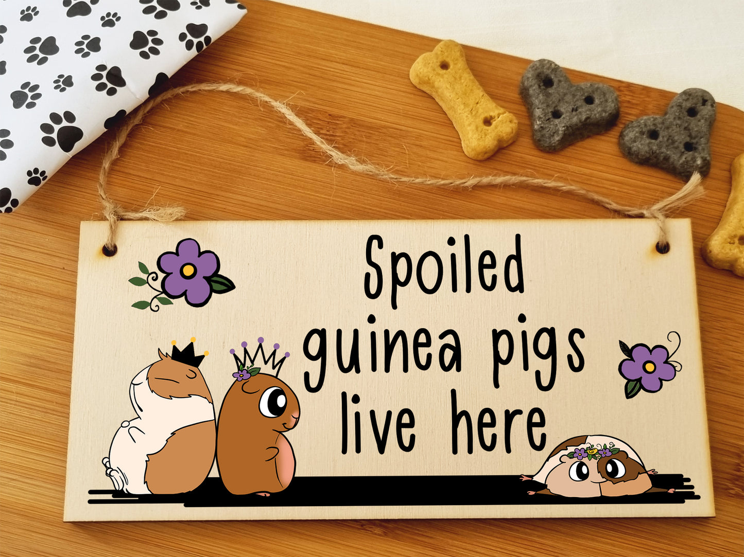 Handmade Wooden Hanging Wall Plaque Spoiled Guinea Pigs Live Here Pet Lover Mum Dad Cute Gift Sign