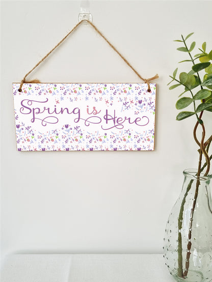 Handmade Wooden Hanging Wall Plaque Spring is Here Cute Fun Easter Sign Springtime Garden Kitchen Decoration