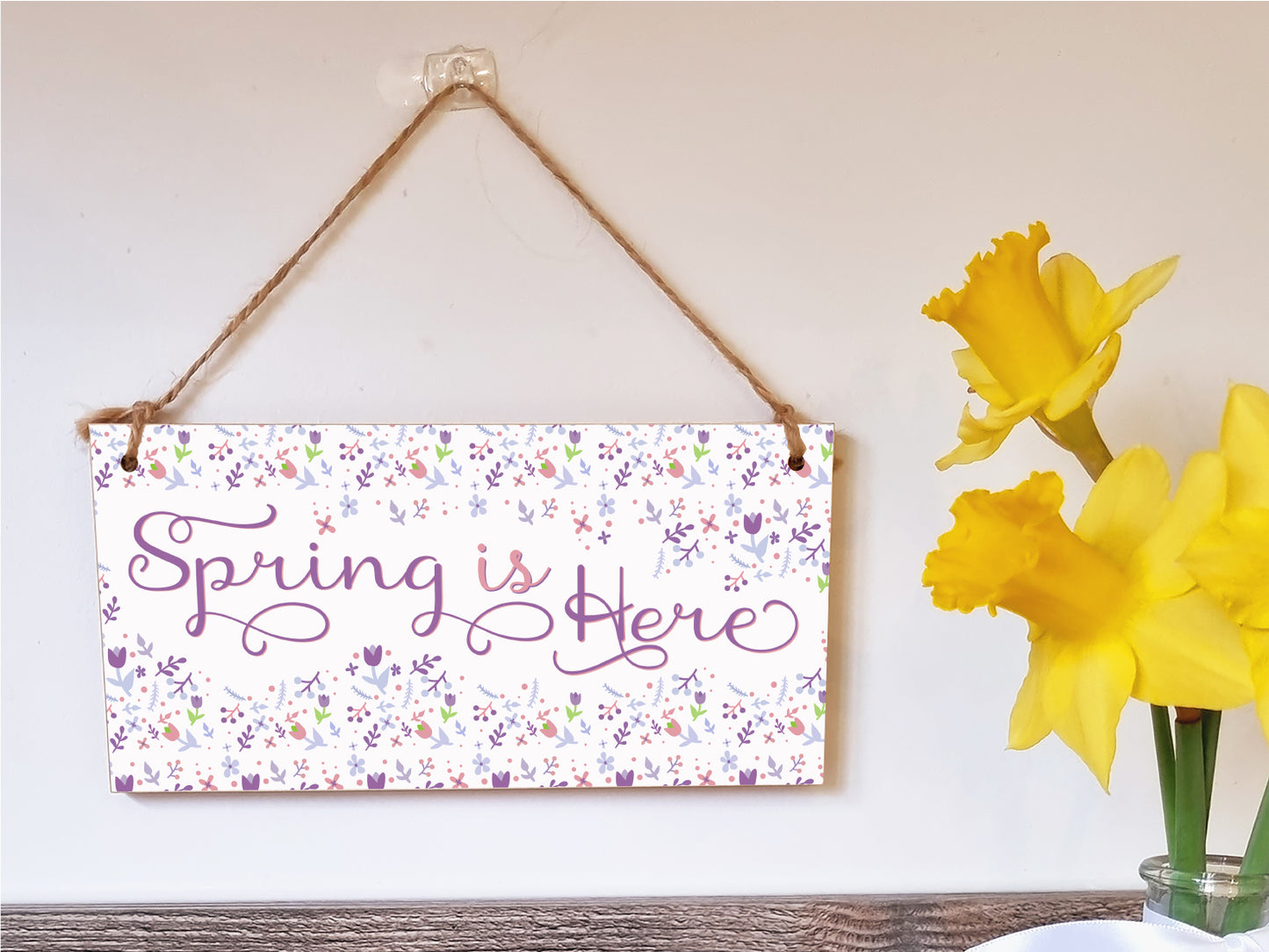 Handmade Wooden Hanging Wall Plaque Spring is Here Cute Fun Easter Sign Springtime Garden Kitchen Decoration