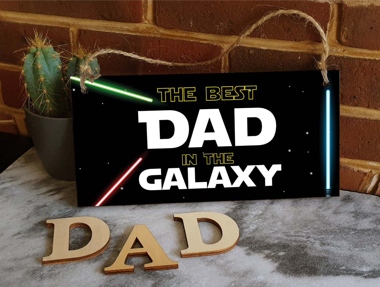 Handmade Wooden Hanging Wall Plaque Best Dad in the Galaxy Star Wars Novelty Sign Father's Day Gift Man Cave Office