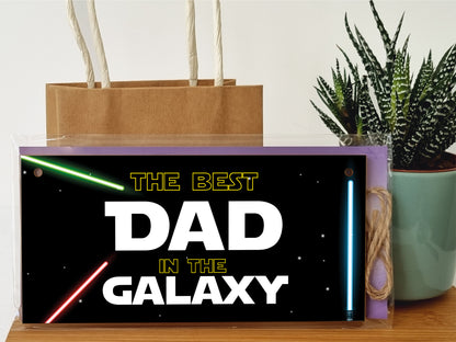 Handmade Wooden Hanging Wall Plaque Best Dad in the Galaxy Star Wars Novelty Sign Father's Day Gift Man Cave Office