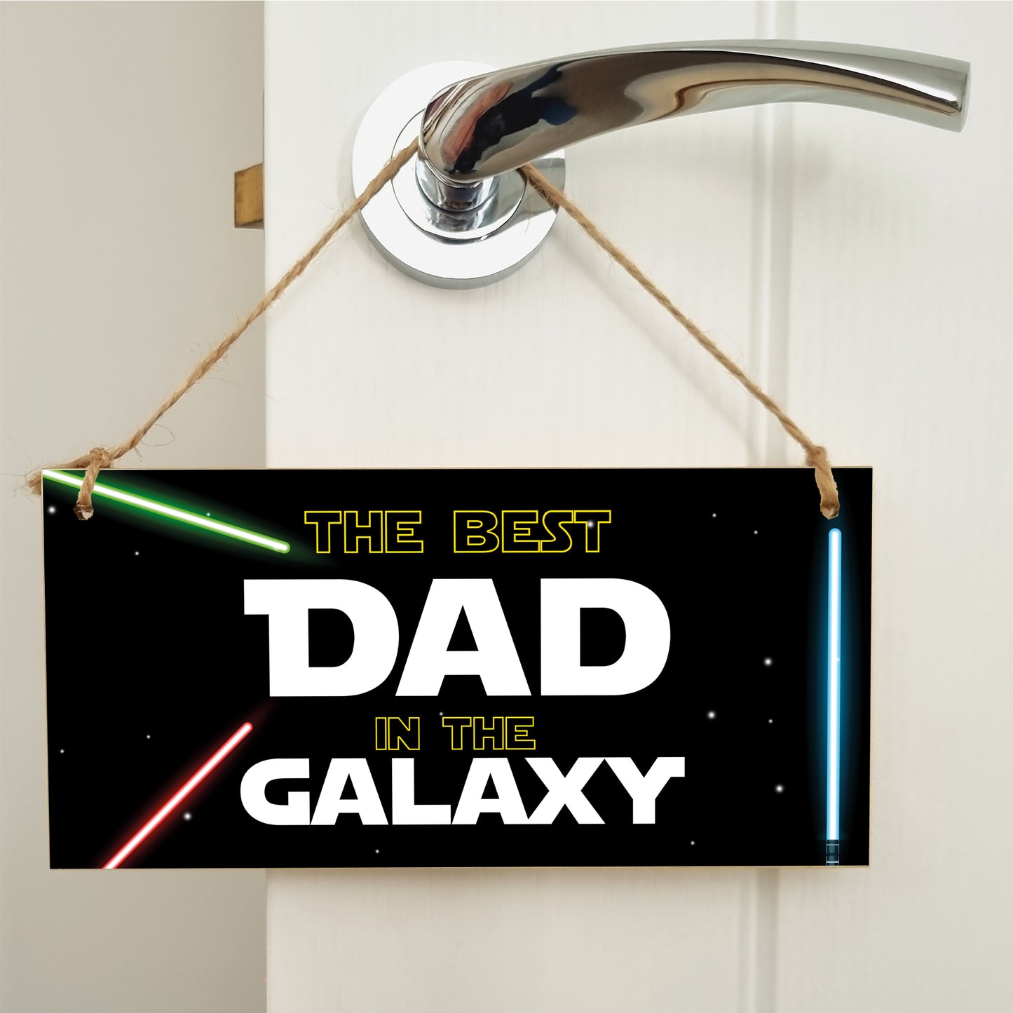 Handmade Wooden Hanging Wall Plaque Best Dad in the Galaxy Star Wars Novelty Sign Father's Day Gift Man Cave Office