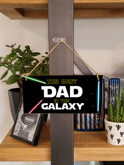 Handmade Wooden Hanging Wall Plaque Best Dad in the Galaxy Star Wars Novelty Sign Father's Day Gift Man Cave Office