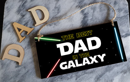 Handmade Wooden Hanging Wall Plaque Best Dad in the Galaxy Star Wars Novelty Sign Father's Day Gift Man Cave Office