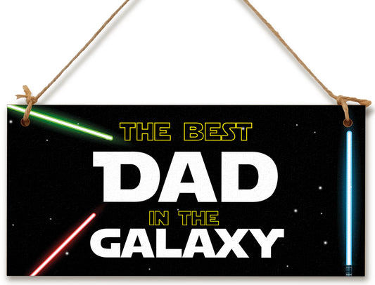 Handmade Wooden Hanging Wall Plaque Best Dad in the Galaxy Star Wars Novelty Sign Father's Day Gift Man Cave Office